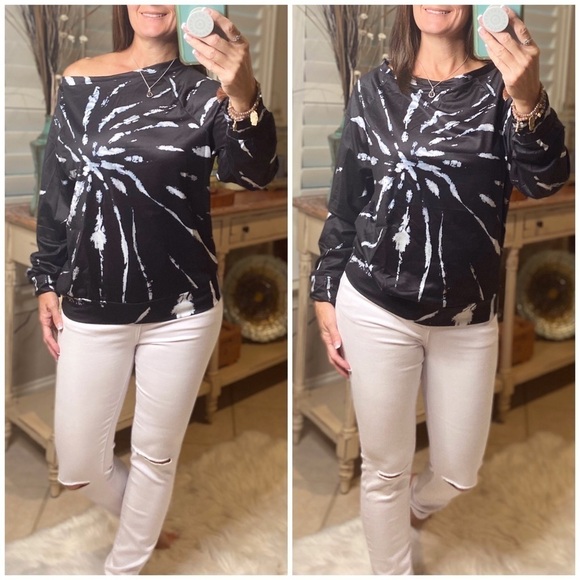 Spiral Tie Dye French Terry Sweatshirt Black 3920 - Picture 2 of 6